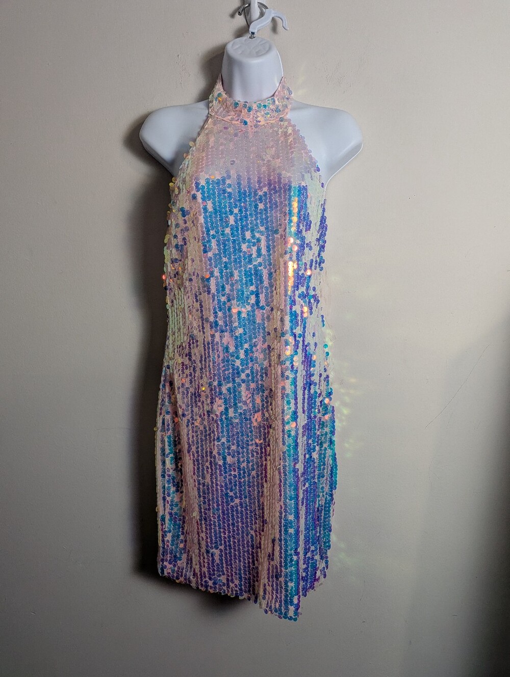 Altar'd State Sequin Dress Halter Neck Halter Neck Swiftie Iridescent Back Less